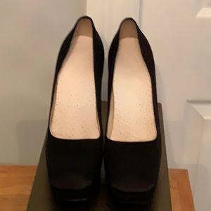Prada black satin platform heels